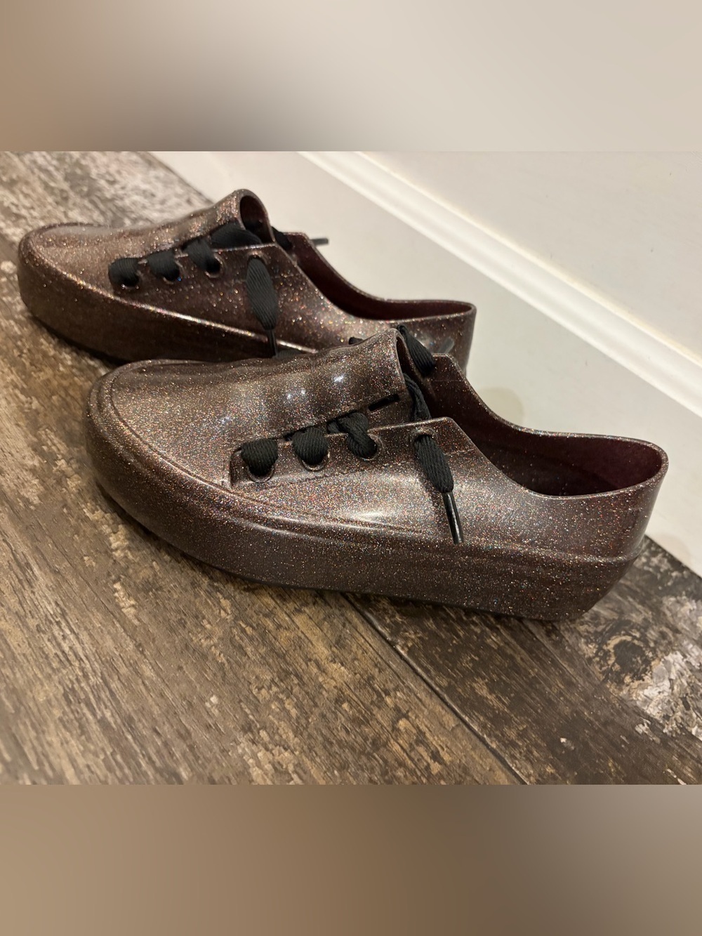 Melissa Ulitsa sneakers in a black glitter finish. New without box.